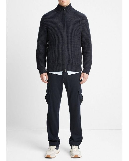 Vince Black Shaker-stitch Wool-cashmere Full-zip Sweater, Blue, Size L for men