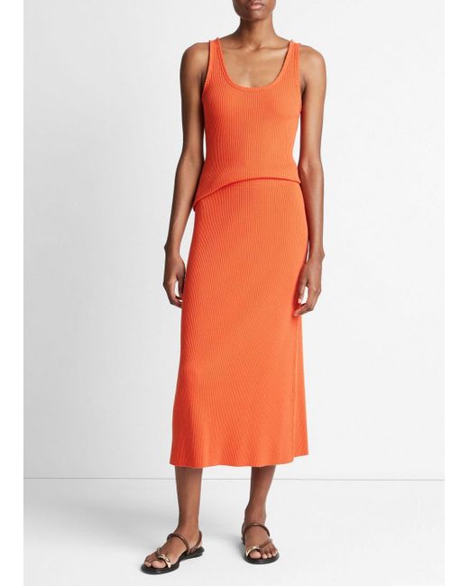Vince Orange Ribbed Cotton-blend Skirt, Ruby Dusk, Size S
