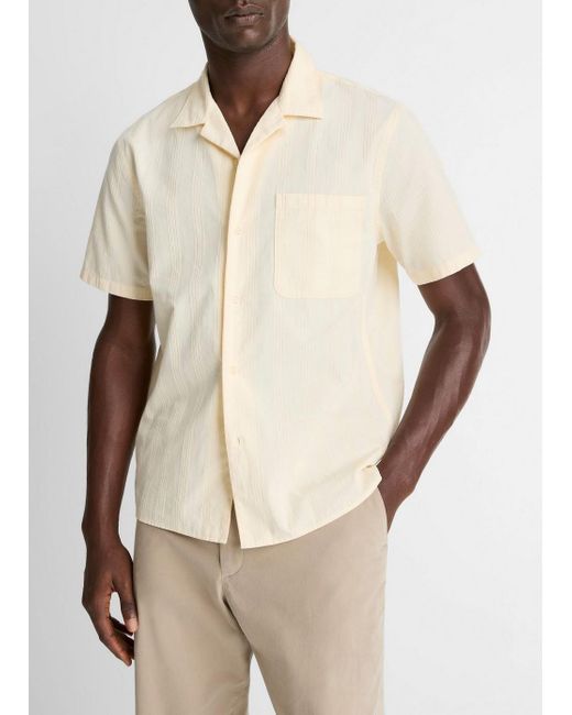 Vince Natural Union Stripe Cotton Short-Sleeve Loop-Collar Shirt for men