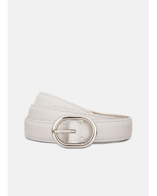 Vince White 20Mm Stitched Lizard-Embossed Leather Belt