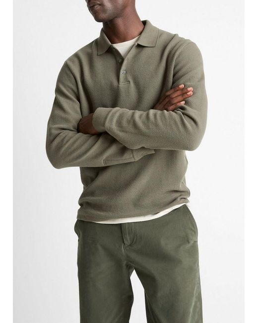 Vince Green Basket-Weave Cotton Long-Sleeve Polo Shirt for men
