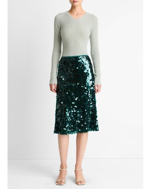 Vince Green Paillette Bias Skirt