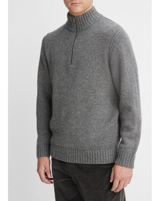 Vince Gray Wool-cashmere Relaxed Quarter-zip Sweater, Grey, Size Xl for men