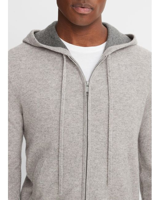 Vince Gray Cashmere Full Zip Hoodie, Heather Grey, Size M for men