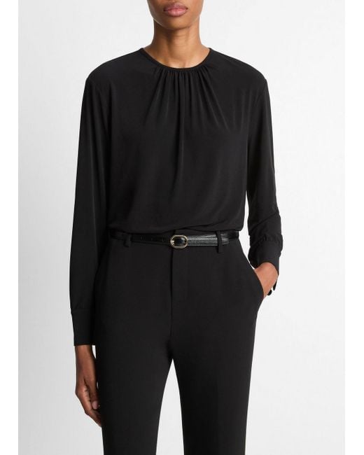Vince Black Matte Jersey Gathered Blouse