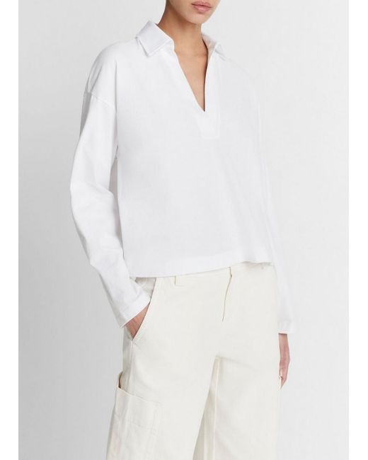 Vince Easy Pima Cotton Long-sleeve Polo Shirt, Optic White, Size Xl