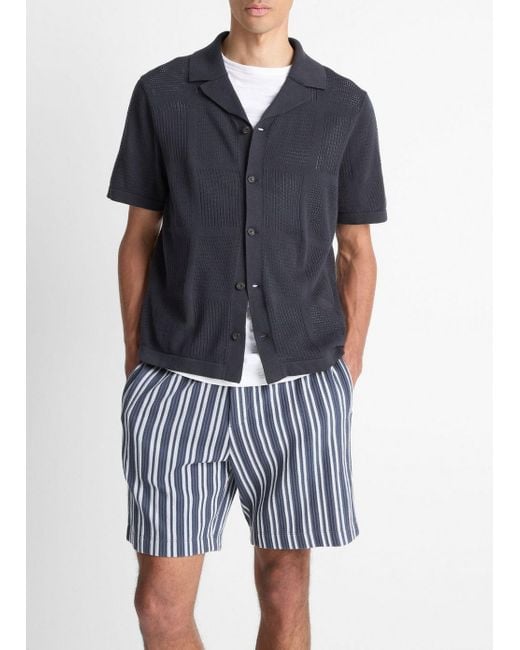 Vince Blue Patchwork Pointelle Short-Sleeve Shirt for men