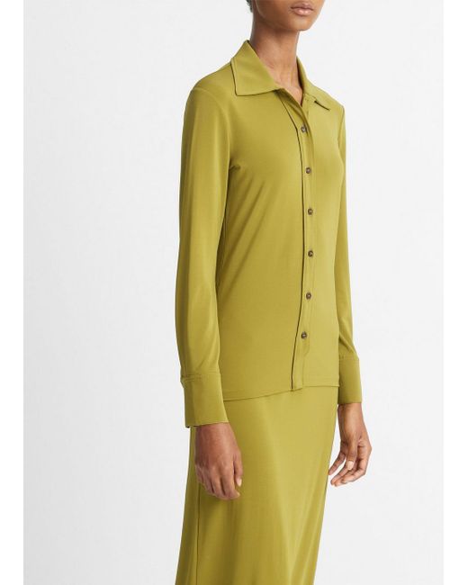 Vince Yellow Slim Long-sleeve Button-front Shirt, Green, Size M