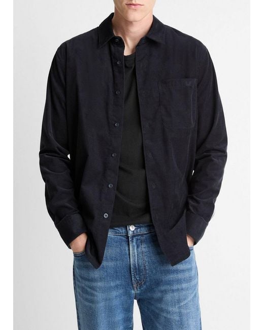 Vince Blue Italian Cotton Corduroy Button-Front Shirt for men