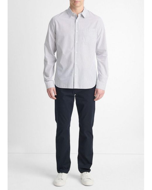 Vince White Basin Stripe Cotton-Blend Long-Sleeve Shirt, Optic/Venice for men