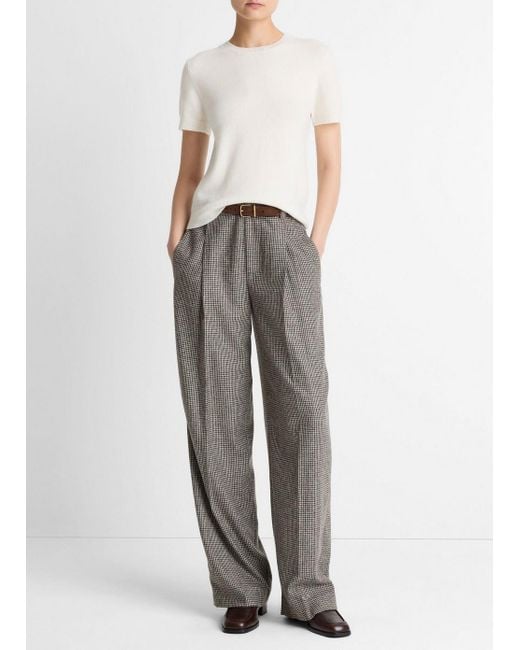 Vince White Plaid Wool-Blend High-Waist Trouser