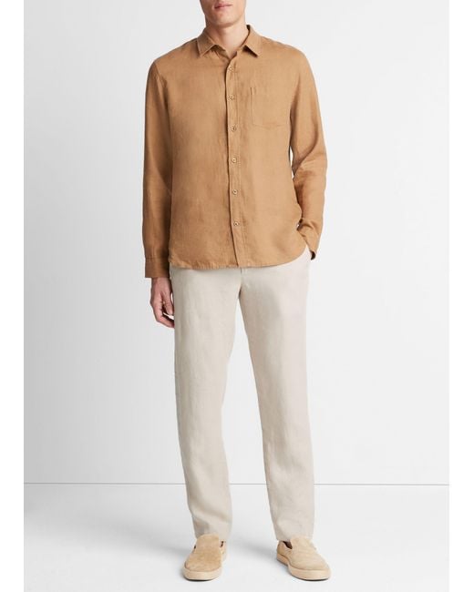 Vince White Linen Long-sleeve Shirt, Caramel Desert, Size Xxl for men