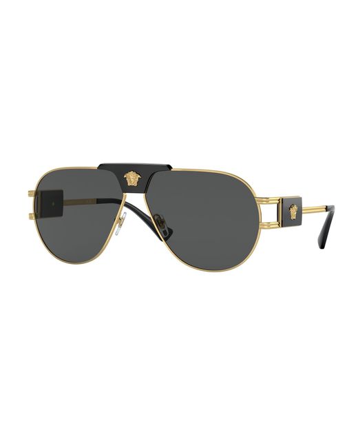 Versace Black Ve2252 100287 Sunglasses Steel Pilot Normal for men