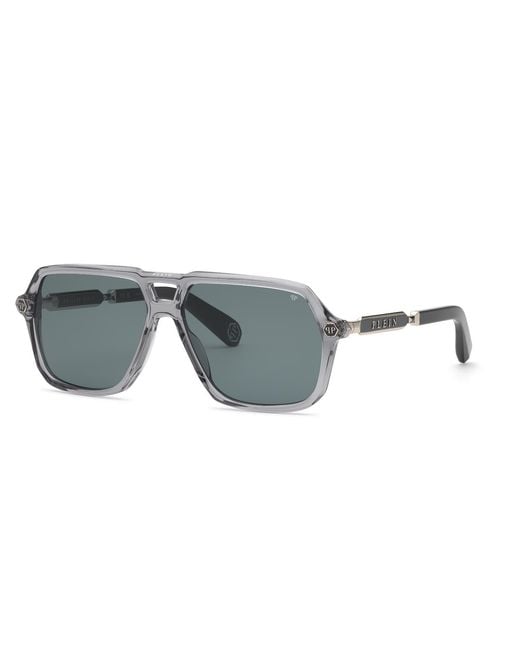 Philipp Plein Black Spp227 Plein Hexagon Stud 09Mb Sunglasses Acetate Smoke Geometric Normal for men