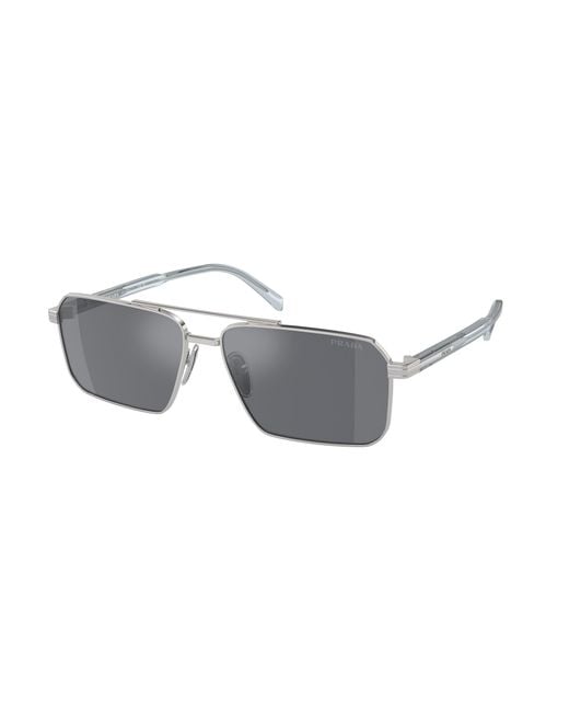 Prada Black Pr A57S 1Bc175 Sunglasses Steel Squared Normal Flash for men