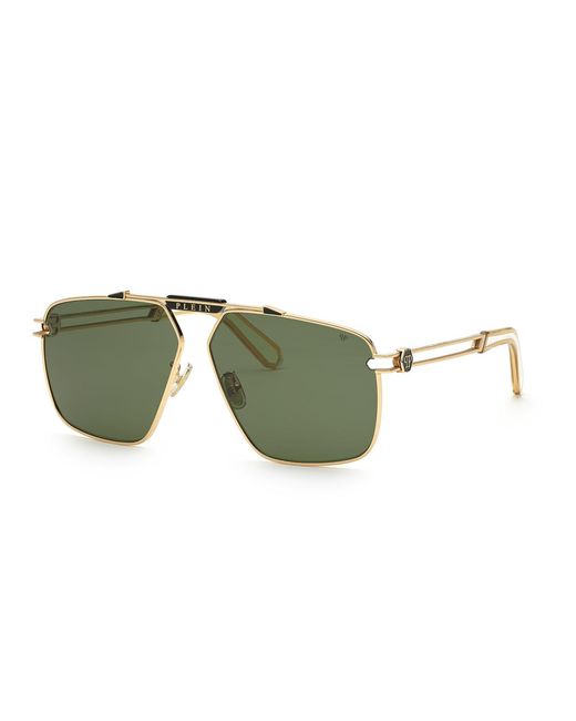 Philipp Plein Green Spp049M Plein Seventieslein 301 Sunglasses Metal Geometric Normal for men