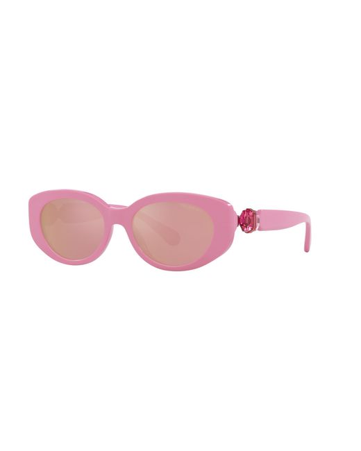 Swarovski Pink Sk6002 1005E4 Sunglasses Acetate Round Mirrored Mirror