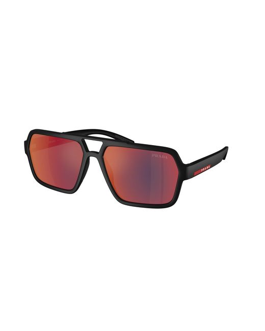 Prada Linea Rossa Black Ps A06S Dg008F Sunglasses Injected Pilot Mirrored for men