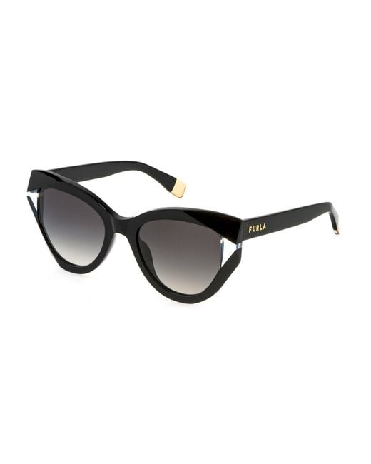 Furla Black Sfu886V 700Y Sunglasses Acetate Smoke Geometric Normal Shaded