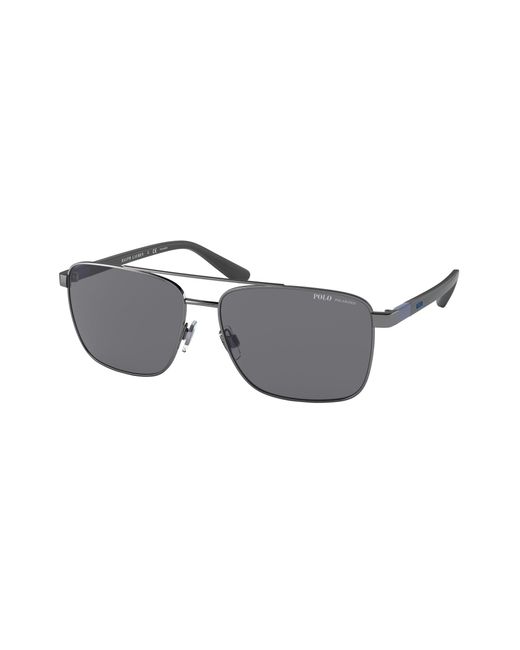 Polo Ralph Lauren Black Ph3137 900281 Sunglasses Metal Squared Polarized for men