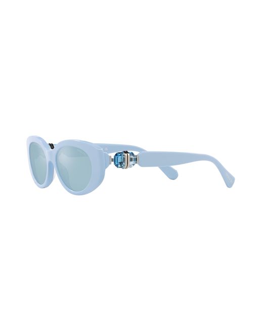 Swarovski Blue Sk6002 1006N1 Sunglasses Acetate Light Round Mirrored Mirror