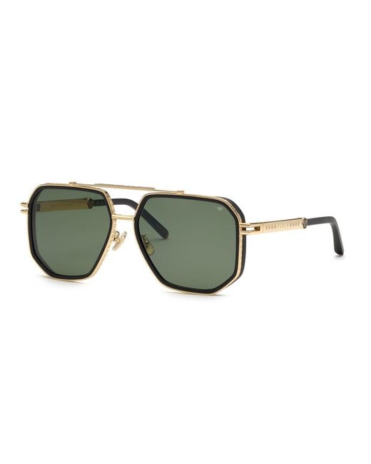 Philipp Plein Green Spp187M Plein Legacy 302 Sunglasses Metal Geometric Normal for men
