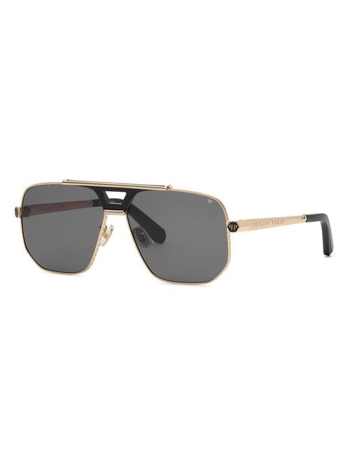 Philipp Plein Black Spp226M Plein Royal 300Y Sunglasses Metal Smoke Geometric Normal for men