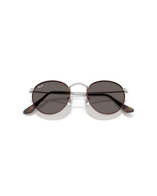 Ray-Ban Black Round Metal Antiqued Sunglasses Antique Gunmetal Frame Grey Lenses 50-21 for men