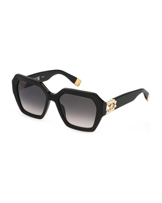 Furla Black Sfu880S 700S Sunglasses Acetate Geometric Normal Shaded