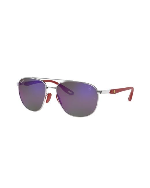 Ray-Ban Black Sunglasses Man Rb3659m Scuderia Ferrari Collection - Silver Frame Blue Lenses Polarized 57-17 for men