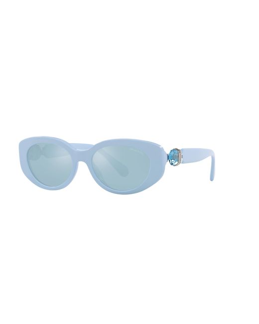 Swarovski Blue Sk6002 1006N1 Sunglasses Acetate Light Round Mirrored Mirror