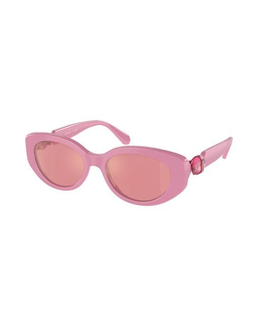Swarovski Pink Sk6002 1005E4 Sunglasses Acetate Round Mirrored Mirror