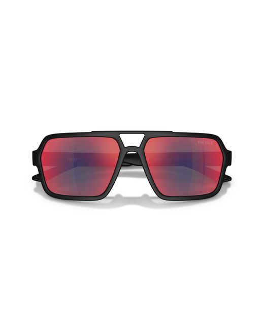 Prada Linea Rossa Black Ps A06S Dg008F Sunglasses Injected Pilot Mirrored for men
