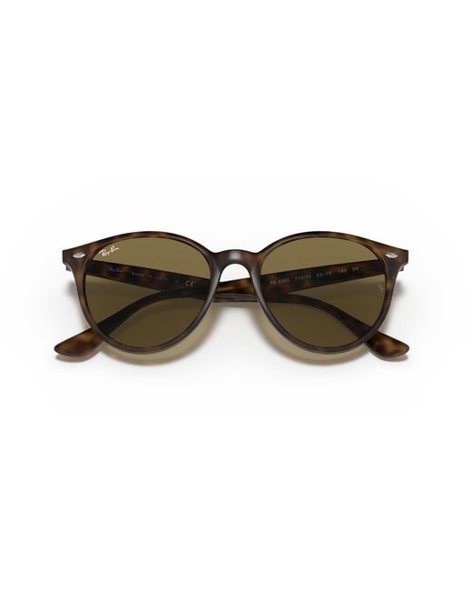 Ray-Ban Black Rb4305 Round Sunglasses, Stripped Red Havana/dark Brown, 53 Mm