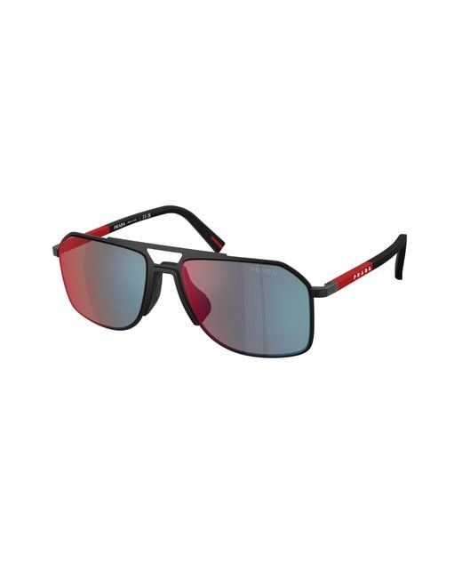 Prada Linea Rossa Black Ps B51S 1Bo08F Sunglasses Metal Pilot Mirror for men