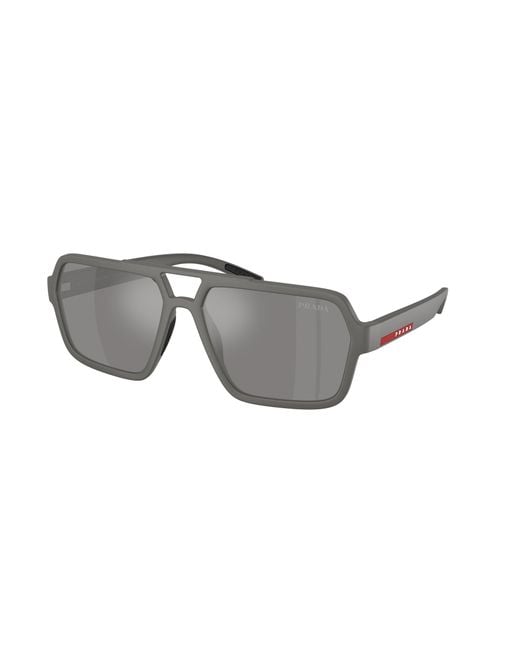 Prada Linea Rossa Black Ps A06S 16X7W1 Sunglasses Injected Pilot Mirrored for men