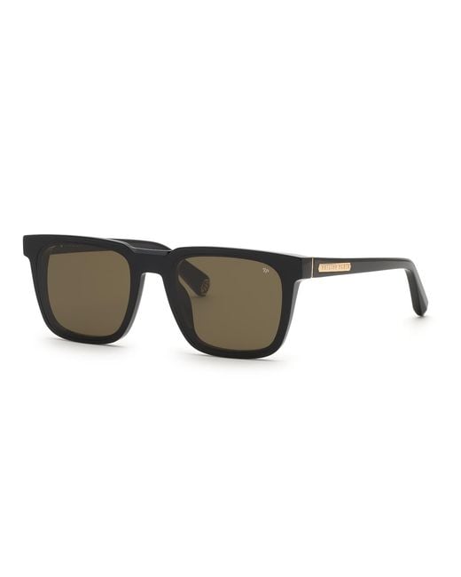 Philipp Plein Black Spp212 Plein Essential 700 Sunglasses Acetate Squared Normal for men