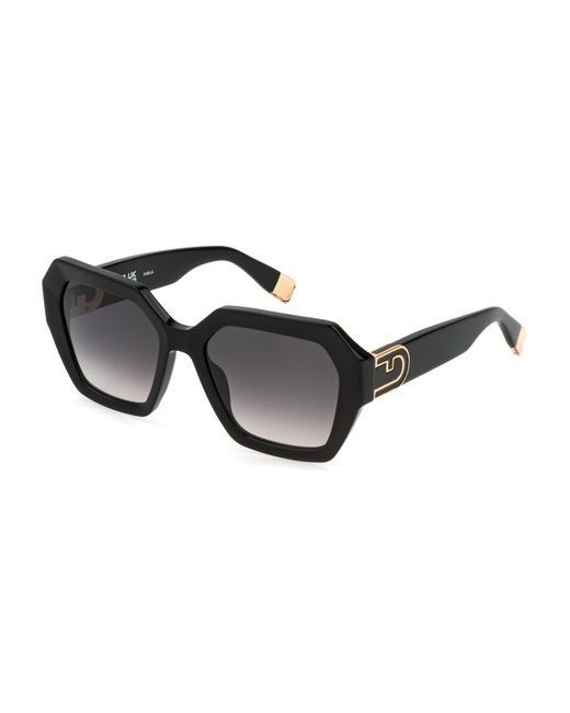 Furla Black Sfu880 0700 Sunglasses Acetate Smoke Geometric Normal Shaded