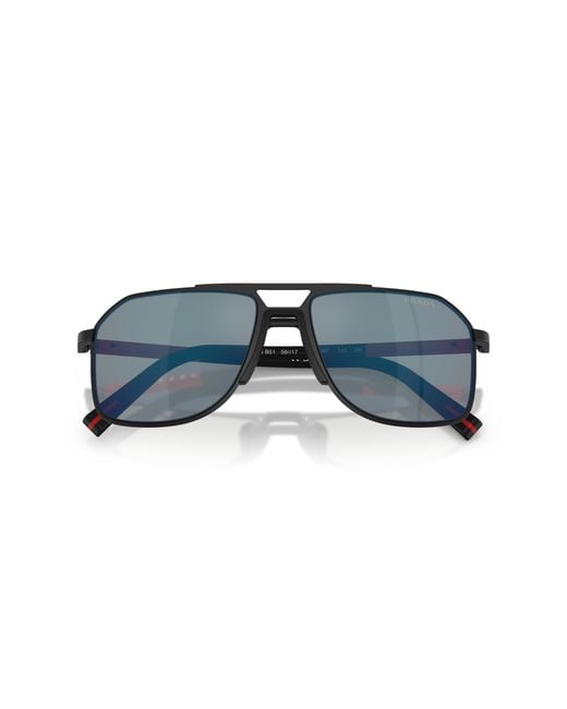Prada Linea Rossa Black Ps B51S 1Bo08F Sunglasses Metal Pilot Mirror for men