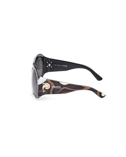 Emilio Pucci Black Ep0233 99B Sunglasses Acetate Smoke Geometric Normal