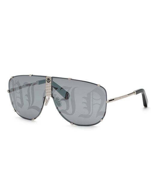 Philipp Plein Black Spp075M Plein Stud 579L Sunglasses Metal Pilot Decoration Mirror for men