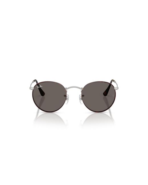 Ray-Ban Black Round Metal Antiqued Sunglasses Antique Gunmetal Frame Grey Lenses 50-21 for men