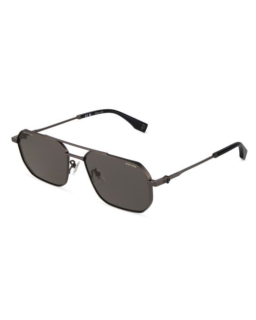 Police Black Splu74 Force 11 584P Sunglasses Metal Smoke Geometric Polarized for men