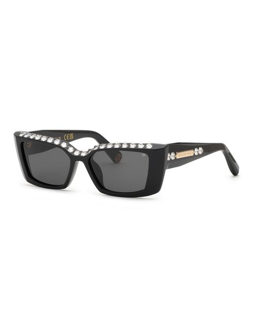 Philipp Plein Black Spp215S Plein Pure Crystal 700S Sunglasses Acetate Smoke Squared Normal