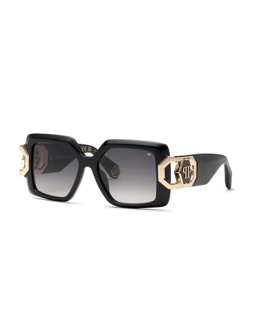 Philipp Plein Black Spp159 Plein Hera 700 Sunglasses Acetate Smoke Geometric Normal Shaded