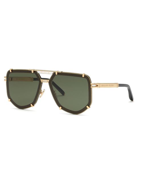 Philipp Plein Black Spp132 Plein Legacy 301Y Sunglasses Metal Geometric Anti-Glare for men