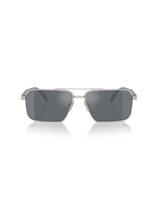 Prada Black Pr A57S 1Bc175 Sunglasses Steel Squared Normal Flash for men