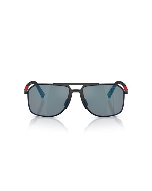 Prada Linea Rossa Black Ps B51S 1Bo08F Sunglasses Metal Pilot Mirror for men