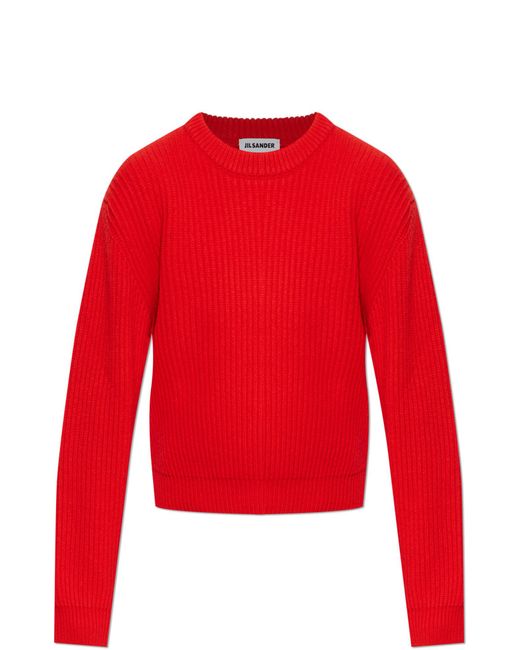 Jil Sander Red Wool Sweater With A Crew Neck