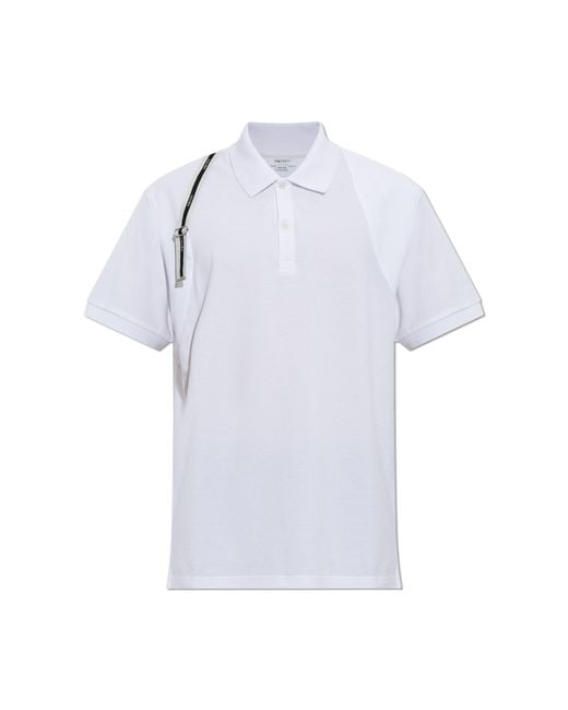 McQueen White Polo Shirt With A Decorative Stripe On The Shoulder for men